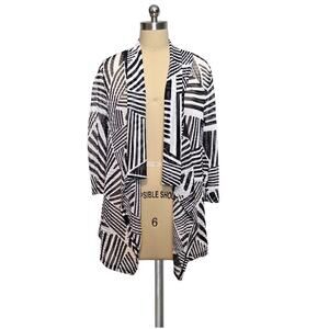 PERSEPTION Concept Black White Print Mesh Stretchy Cardigan Top S